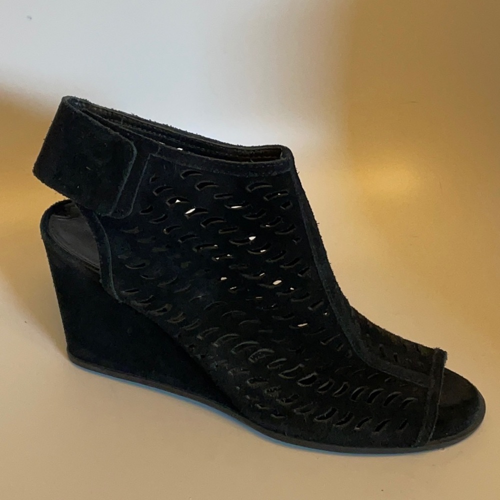 Via Spiga black suede perforated wedge sandals